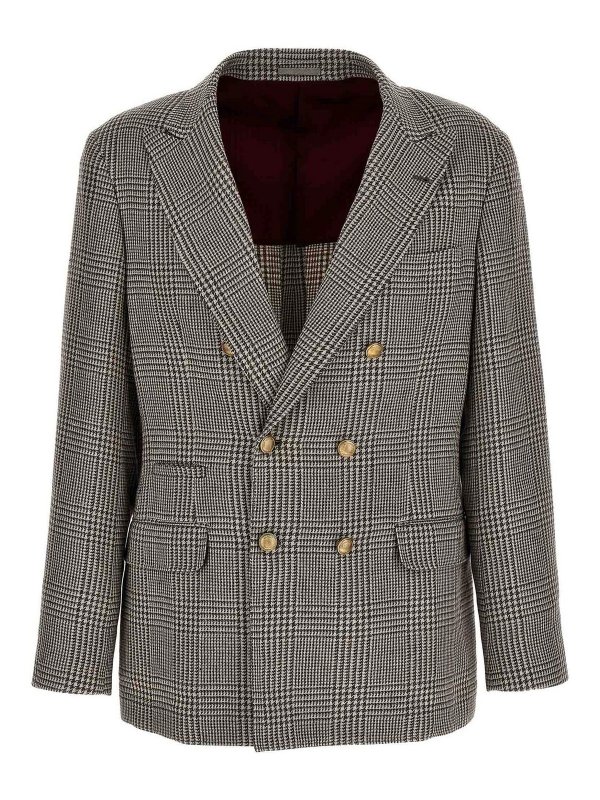 BRUNELLO CUCINELLI: blazers - Check Double-Breasted Blazer