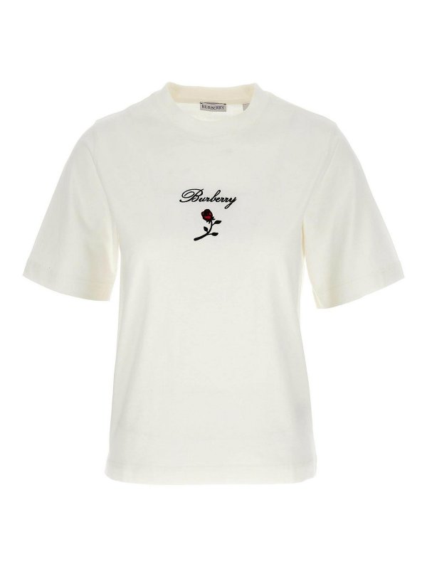 BURBERRY: t-shirts - Cotton T-Shirt Logo Flock Crew