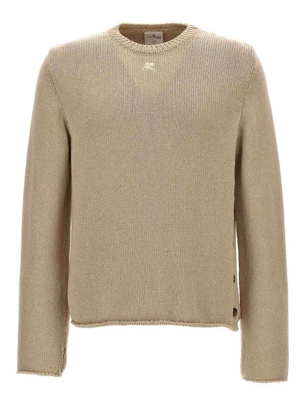 Courreges: Strickpullover mit Rundhalsausschnitt - Rundhalspullover - Beige