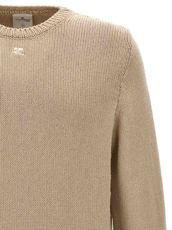 The Best Shops Courreges: Strickpullover mit Rundhalsausschnitt - Rundhalspullover - Beige