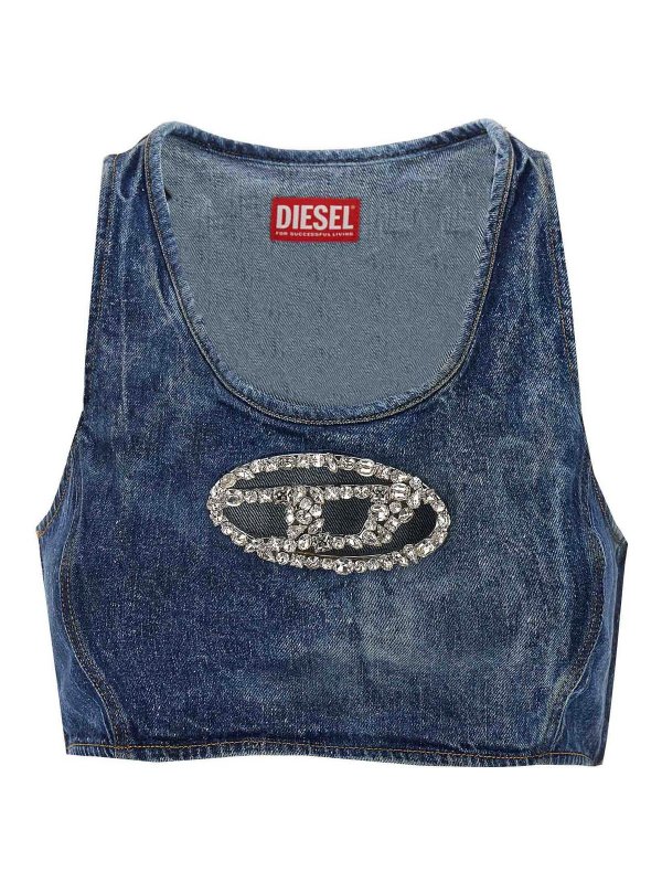 DIESEL: Tops y camisetas sin mangas - Top - Azul