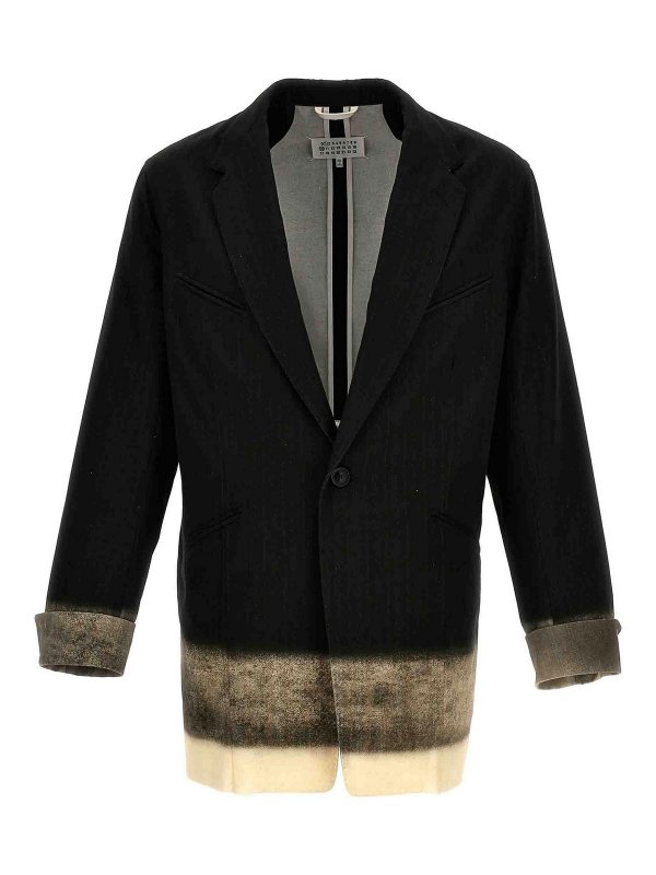 Maison Margiela: blazers - Pinstriped Trompe Loeil Blazer