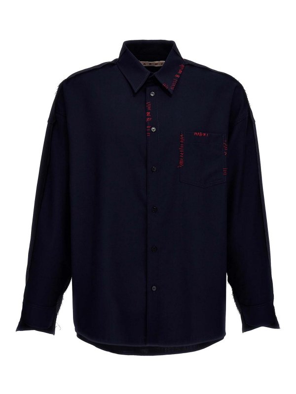 Marni: shirts - Cool Wool Shirt With Contrast Stitching