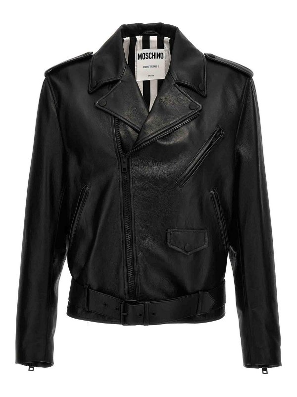 MOSCHINO: Lederjacken - Lederjacke - Schwarz