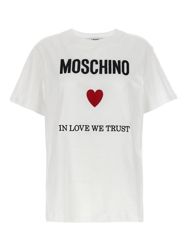 MOSCHINO: t-shirts - Cotton T-Shirt Love We Trust Crew Neck
