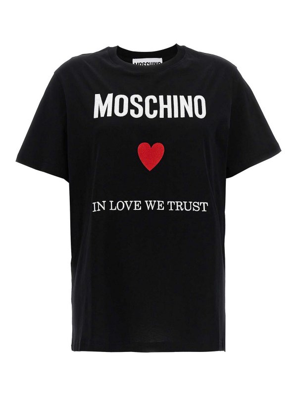 MOSCHINO: t-shirts - Cotton T-Shirt Love We Trust Crew Neck