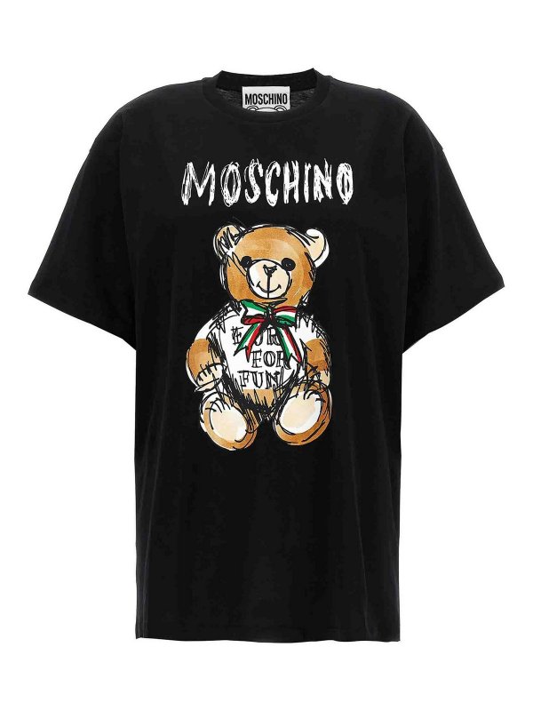 MOSCHINO: t-shirts - Cotton Crew Neck Teddy Bear Print