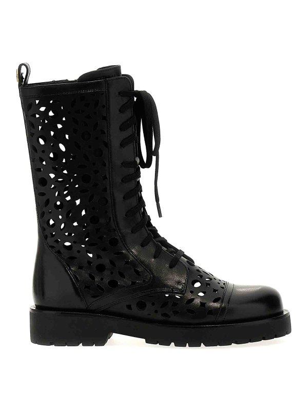 TWINSET: boots - Openwork Leather Combat Boots