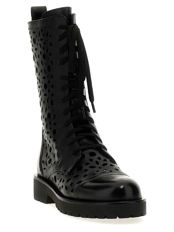 TWINSET: boots online - Openwork Leather Combat Boots