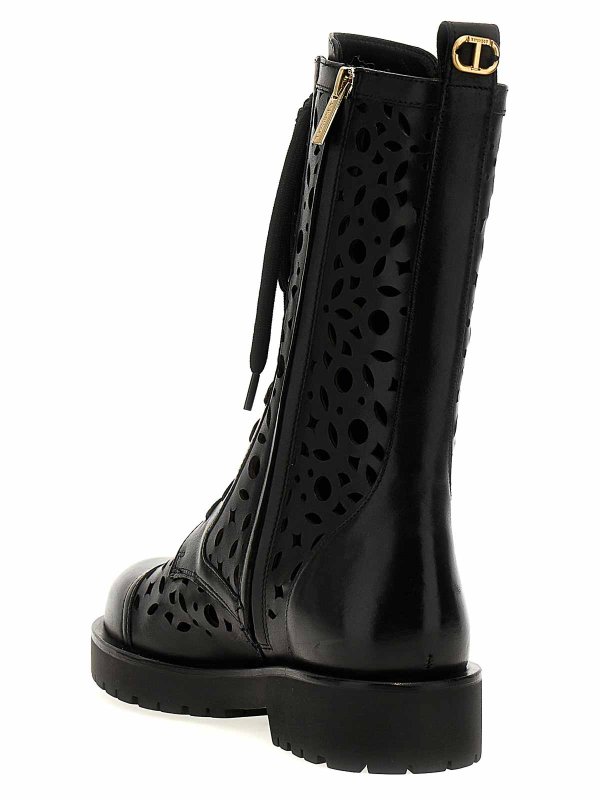 The Best Shops TWINSET: boots - Openwork Leather Combat Boots
