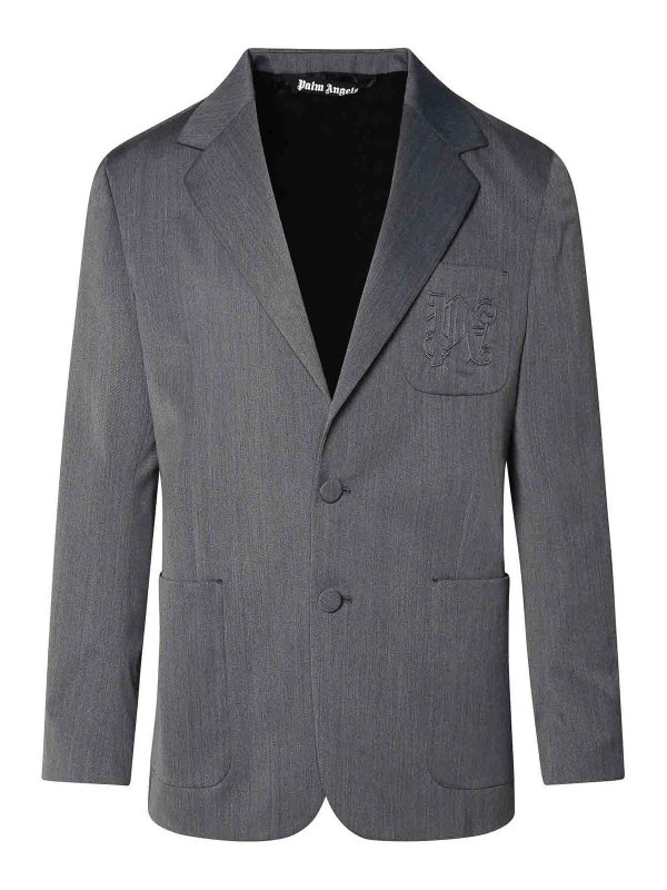Palm Angels: blazers - Grey Virgin Wool Blend Blazer