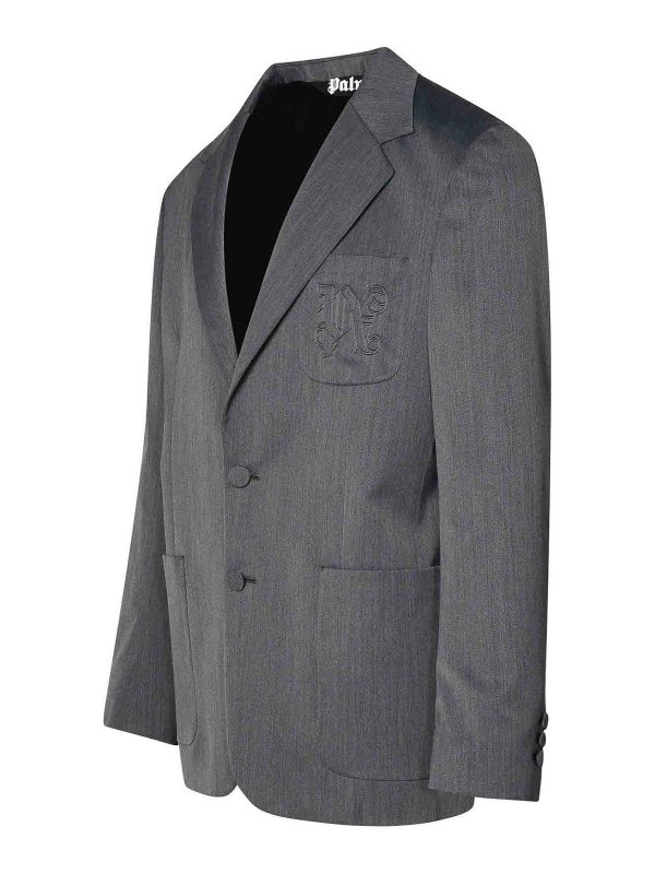 The Best Shops Palm Angels: blazers - Grey Virgin Wool Blend Blazer
