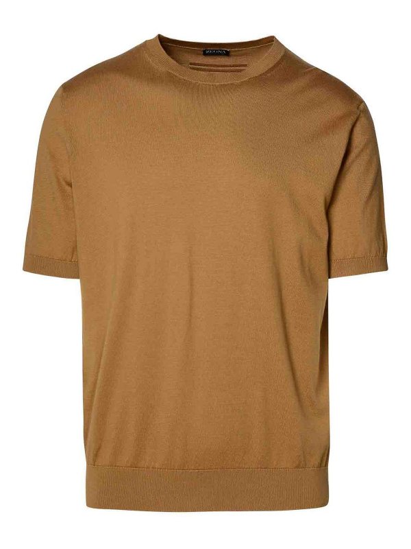 ZEGNA: t-shirts - Brown Cotton T-Shirt