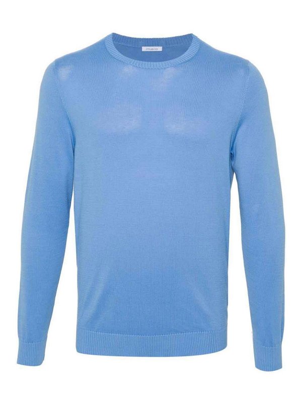 MALO: Strickpullover mit Rundhalsausschnitt - Rundhalspullover - Hellblau