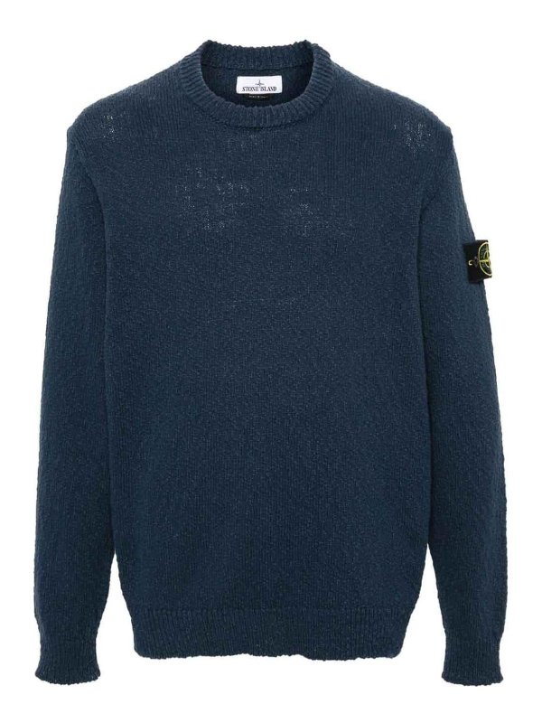 STONE ISLAND: Strickpullover mit Rundhalsausschnitt - Rundhalspullover - Blau