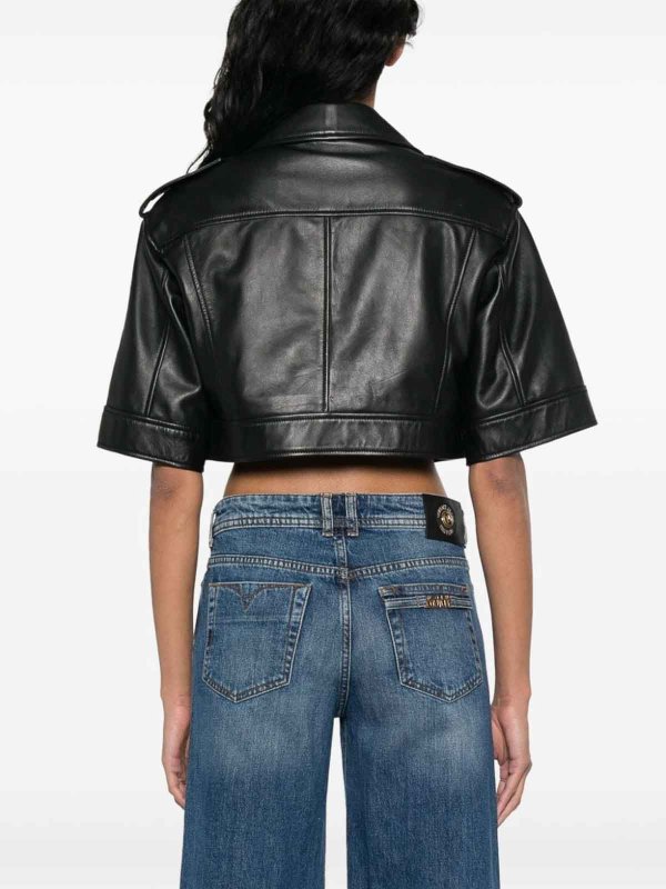 Versace Jeans Couture: leather jacket online - Hardware Leather Jacket