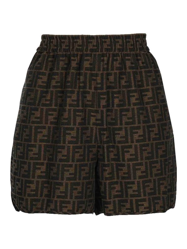 FENDI: Trousers Shorts - Brown Jacquard Shorts