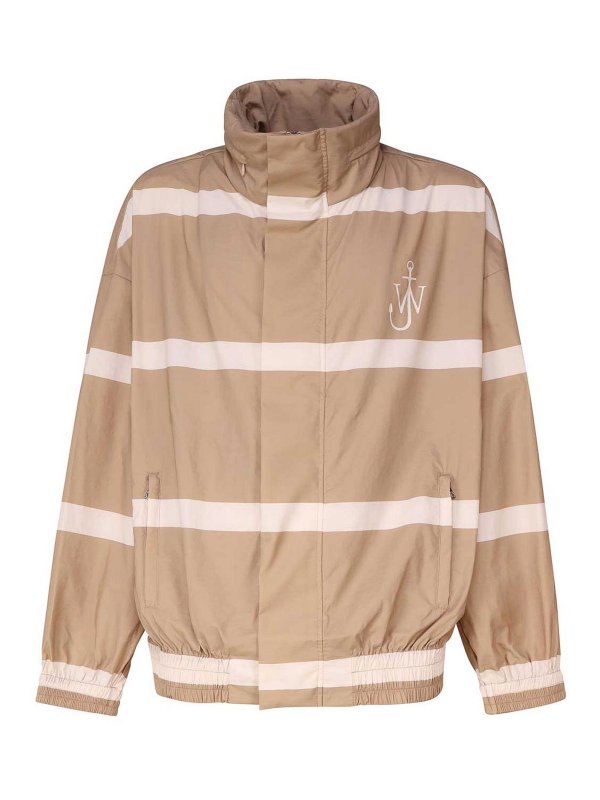 J.W. ANDERSON: casual jackets - Beige Striped Hooded Jacket