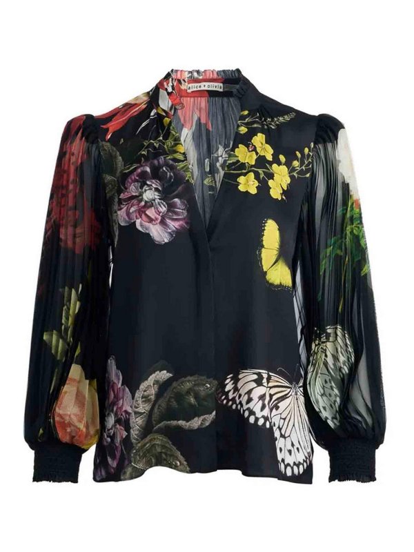 ALICE+OLIVIA: blouses - Black/Multicolor Pleated Blouse