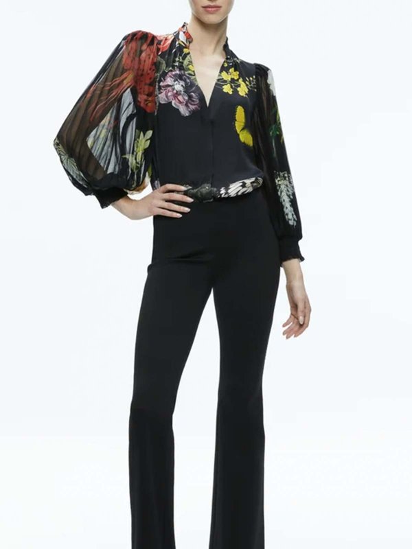 ALICE+OLIVIA: blouses online - Black/Multicolor Pleated Blouse