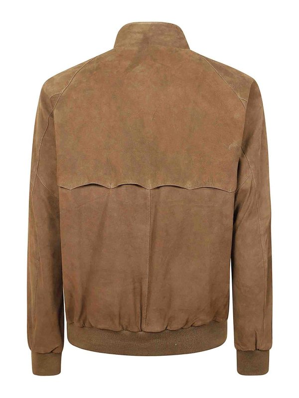 BARACUTA: leather jacket online - jacket in olive suede leather