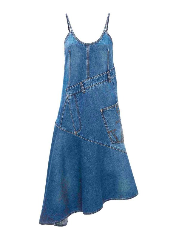 J.W. ANDERSON: knee length dresses - Asymmetric cotton denim dress