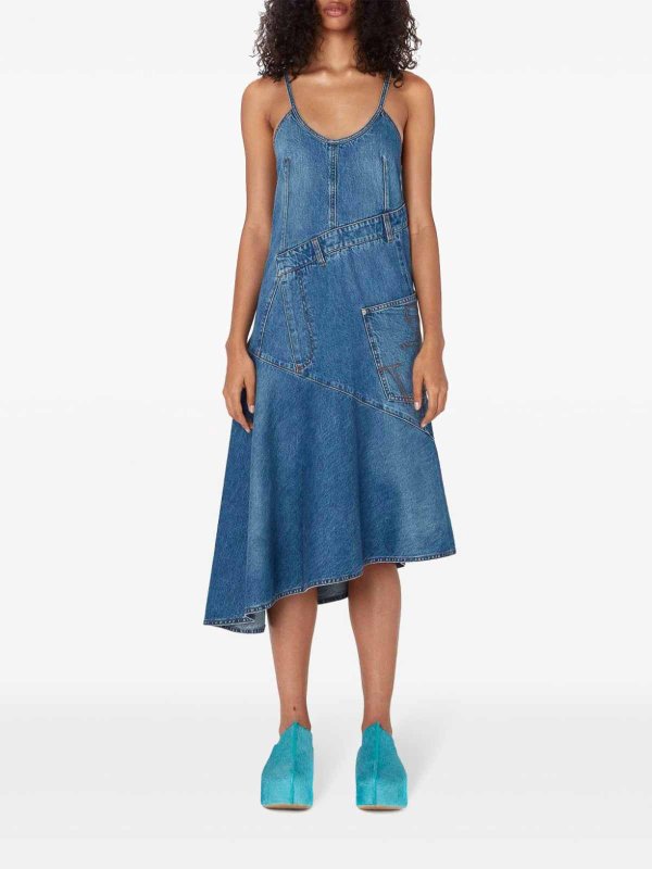 Asymmetric cotton denim dress shop online: J.W. ANDERSON