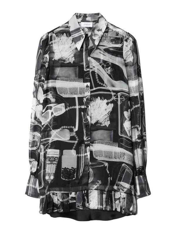 OFF-WHITE: knee length dresses - X-ray-print silk shirt dress