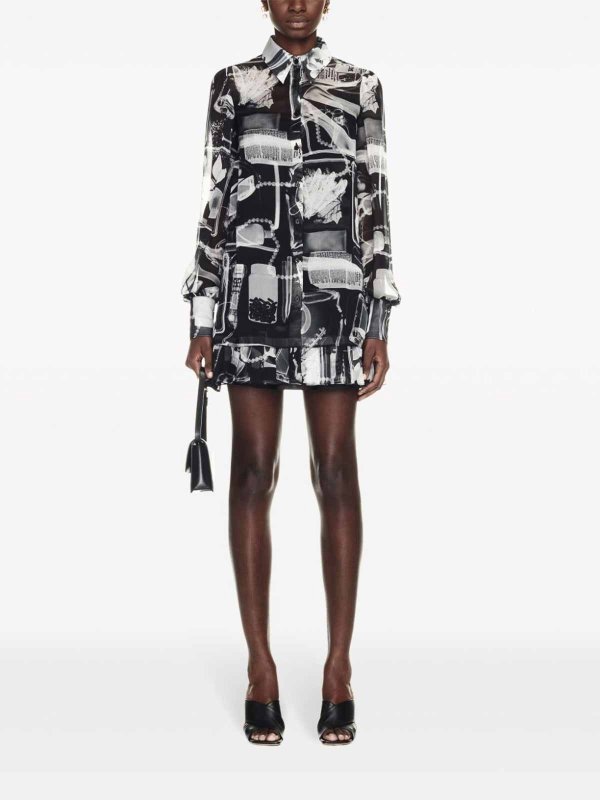 OFF-WHITE: knee length dresses online - X-ray-print silk shirt dress