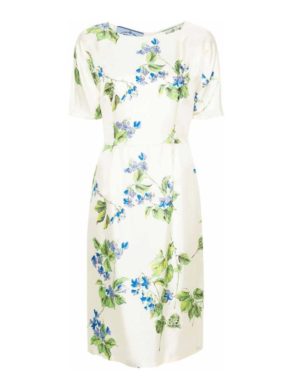 PRADA: knee length dresses - Floral-print twill dress