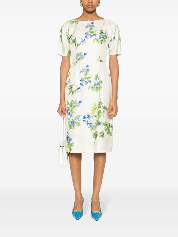 PRADA: knee length dresses online - Floral-print twill dress
