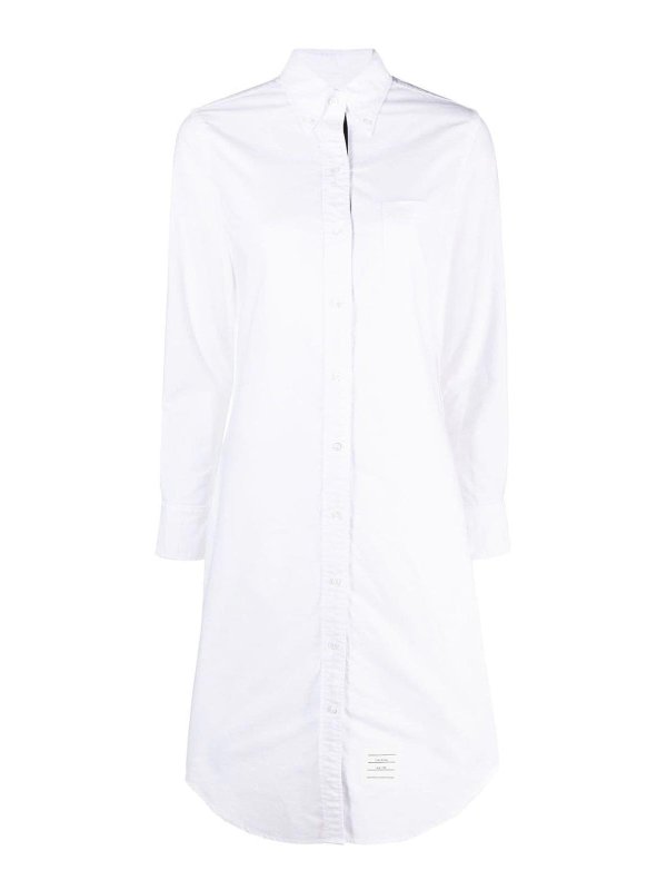 THOM BROWNE: knee length dresses - Logo-patch cotton shirtdress