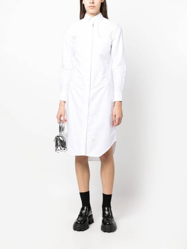THOM BROWNE: knee length dresses online - Logo-patch cotton shirtdress