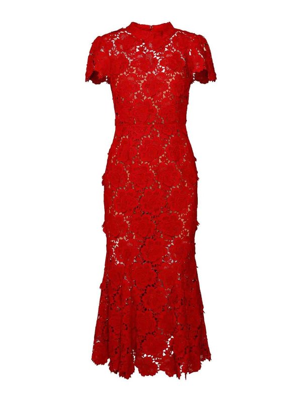 Self Portrait: knee length dresses - Red polyester dress