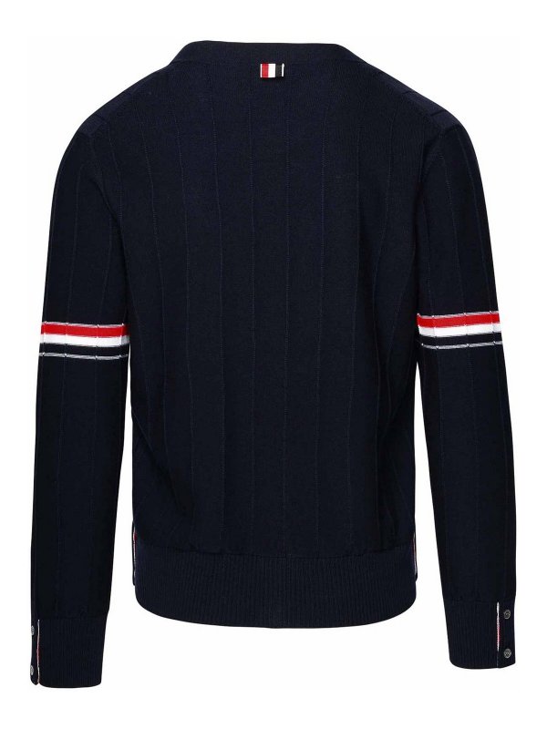 THOM BROWNE: cardigan online - Cardigan in lana vergine blu scuro