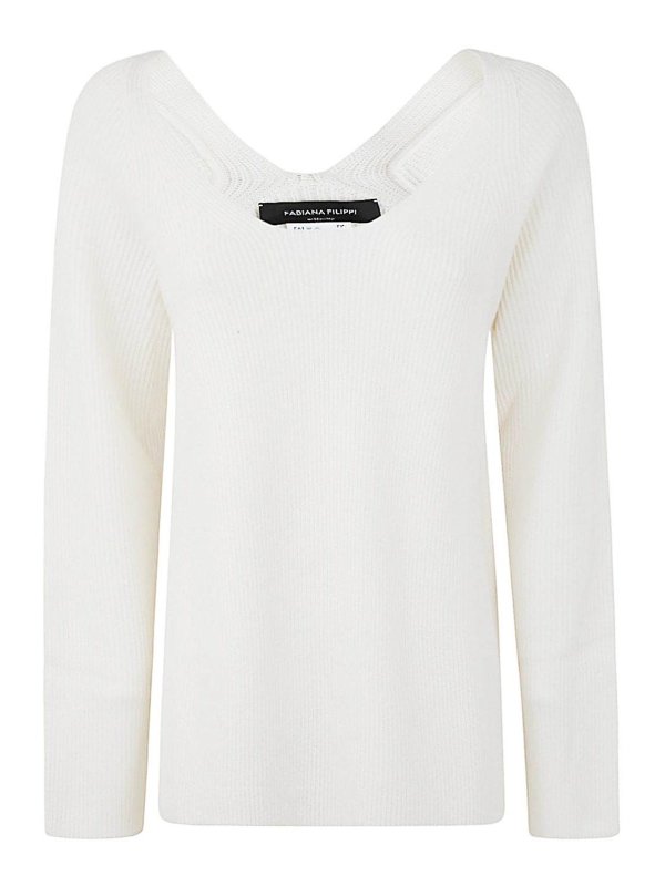FABIANA FILIPPI: Strickpullover mit V-Ausschnitt - V-Pullover - Weiß