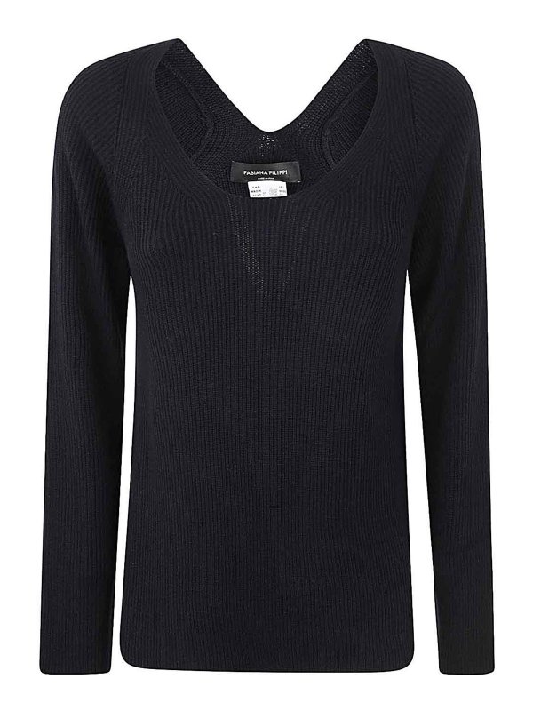 FABIANA FILIPPI: Strickpullover mit V-Ausschnitt - V-Pullover - Blau