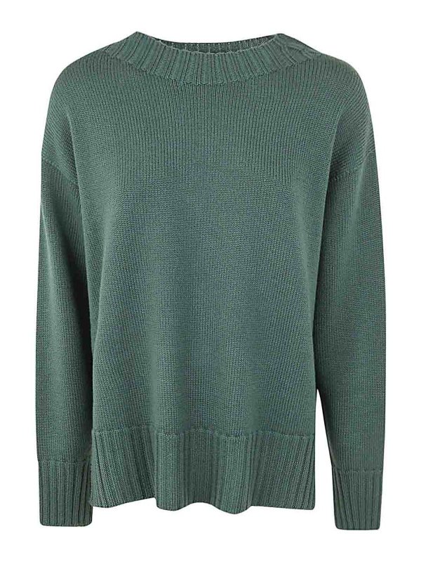 DRUMOHR: Strickpullover mit Rundhalsausschnitt - Rundhalspullover - Grün