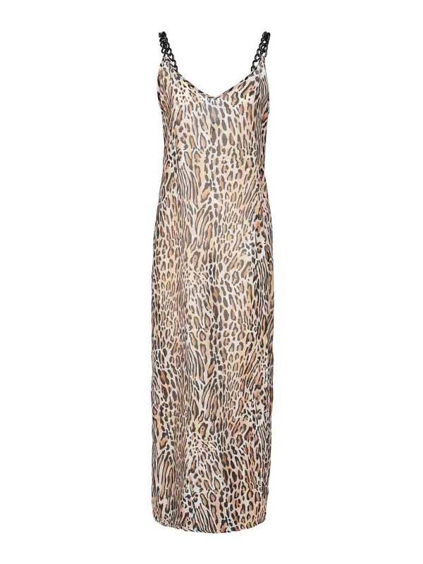 MOSCHINO: knee length dresses - Leopard print silk blend dress