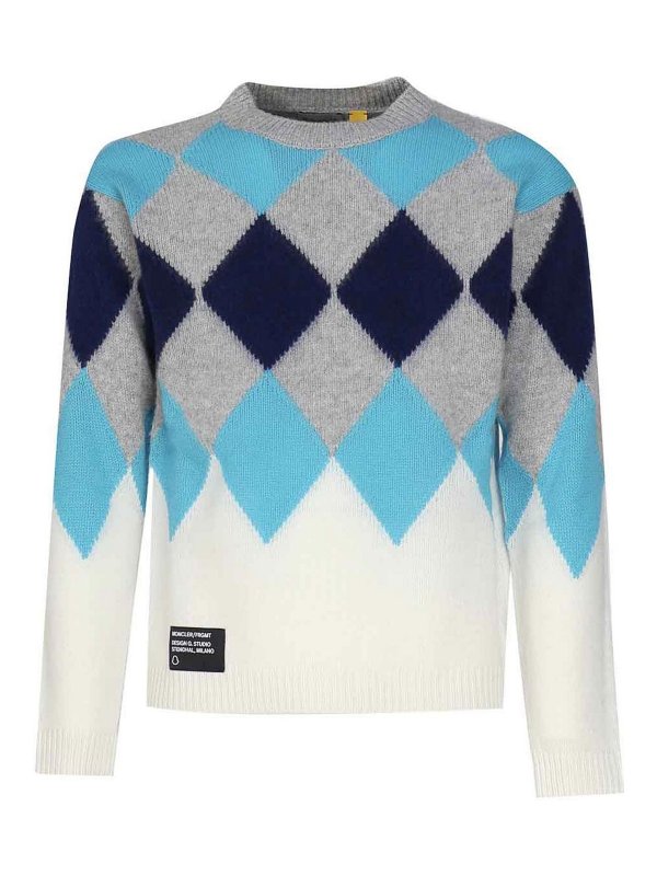 MONCLER: Strickpullover mit Rundhalsausschnitt - Rundhalspullover - Blau