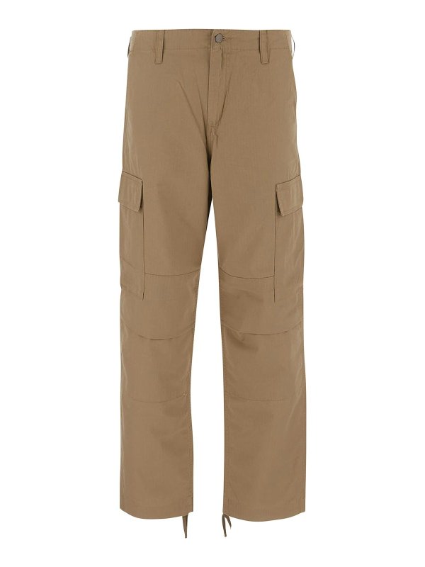 CARHARTT: casual trousers - beige trousers with belt loops