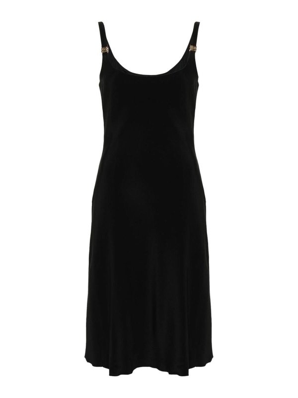 MIU MIU: knee length dresses - Cady Logo-Plaque Midi Dress