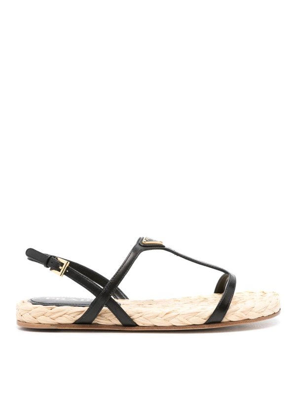 PRADA: sandals - Enamel Triangle-Logo Flat Sandals