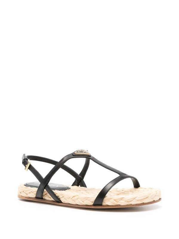 PRADA: sandals online - Enamel Triangle-Logo Flat Sandals