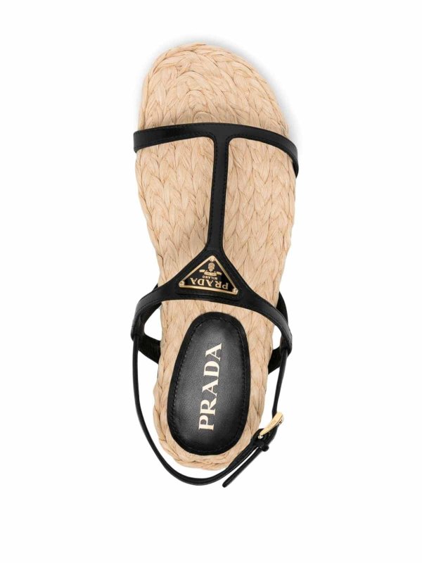 Enamel Triangle-Logo Flat Sandals shop online: PRADA