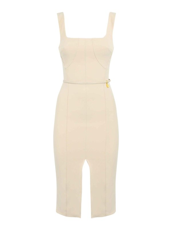ELISABETTA FRANCHI: Knielange Kleider - Knielanges Kleid - Creme