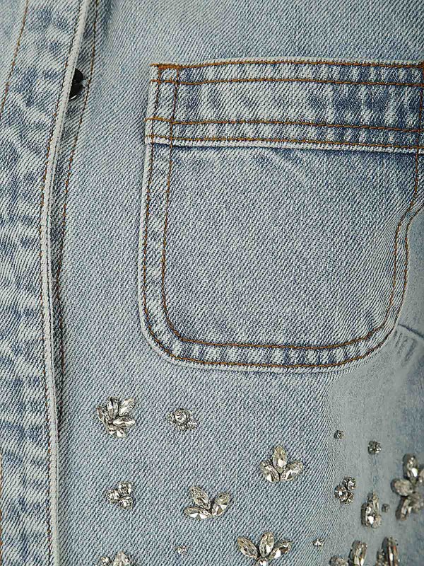 The Best Shops Self Portrait: Top e canotte - Top in denim decorato blu