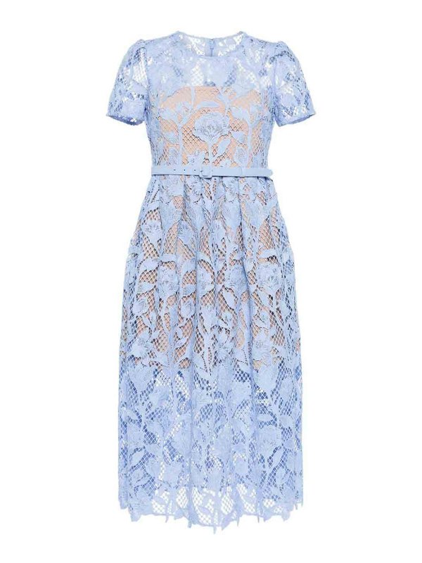 Self Portrait: Knielange Kleider - Knielanges Kleid - Hellblau