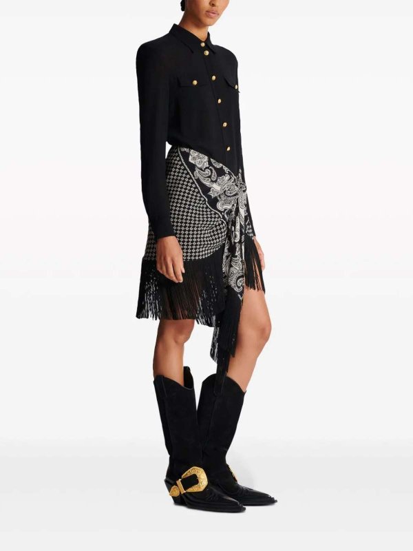 Balmain: gonne al ginocchio  e longuette online - Gonna a sciarpa di seta con frange