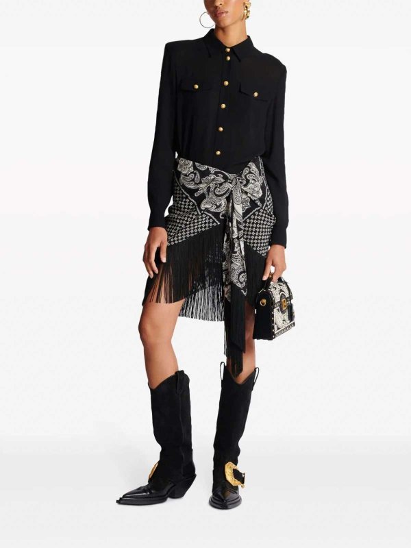 The Best Shops Balmain: gonne al ginocchio  e longuette - Gonna a sciarpa di seta con frange